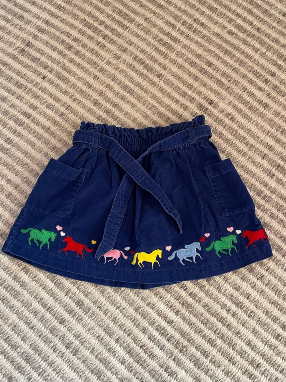Hanna Andersson Corduroy, Girls Navy Embroidered Horse Skirt (3T)